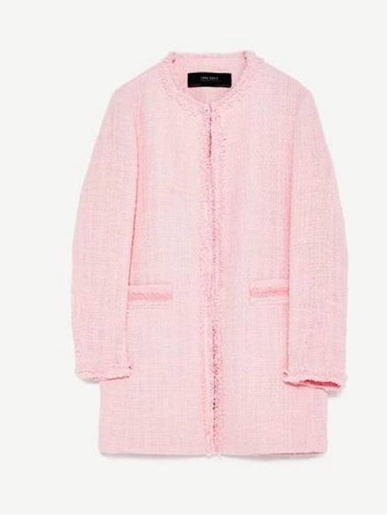 Zara Jackets & Blazers - Zara women’s spring Pink Tweed Collarless front welt pockets Coat size M